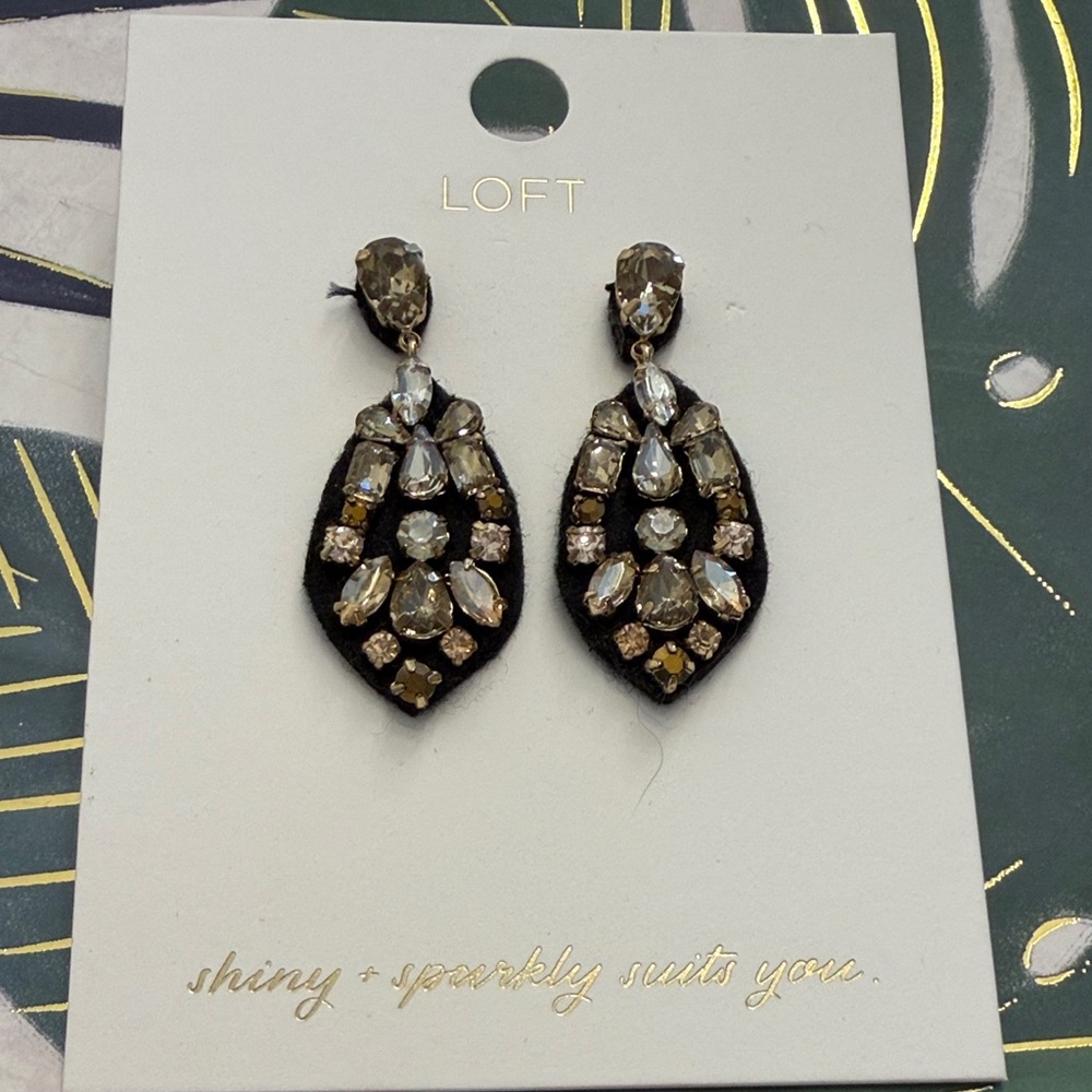 LOFT Black and Gold Teardrop Crystal Earrings